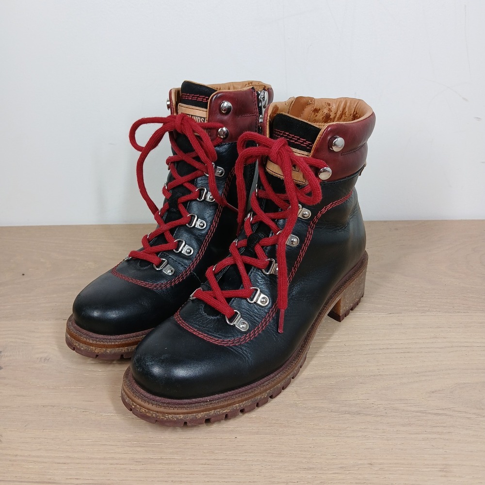 Pikolinos Ankle Boots Women's 7.5 Black Leather Lace Up Combat Moto Gorpcore